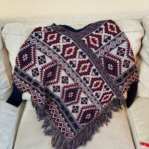 Say What NY Aztec Southwestern Batwing Knit V Neck Poncho Made in USA Size L